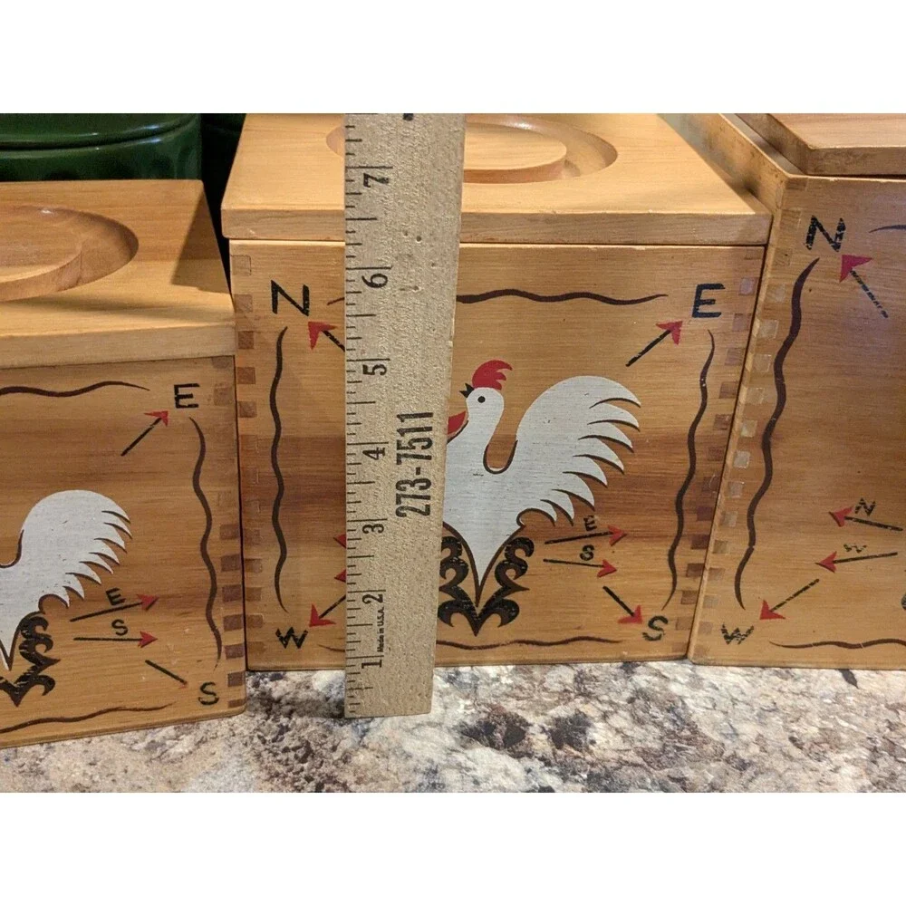 Rooster Weathervane Hand Painted Wood Canister Set Redbird Line Japan S + P